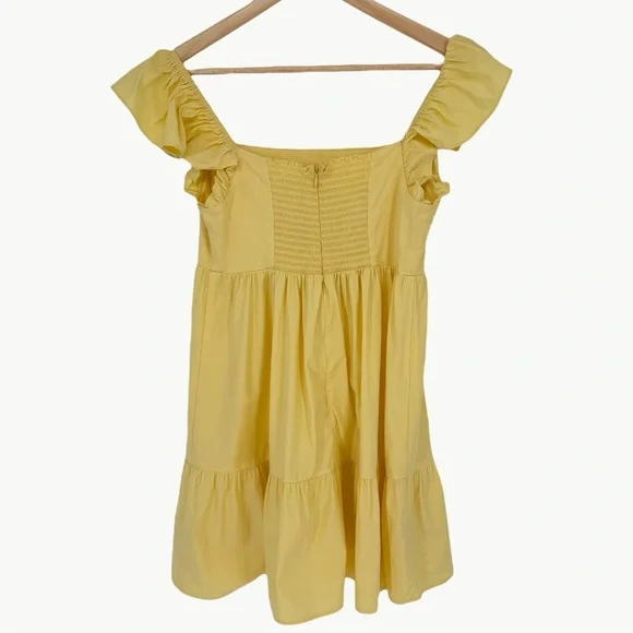 Reformation Jeune Ruffle Stretch Organic Cotton Mini Dress | Sz 8 | Light Yellow - Picture 11 of 16